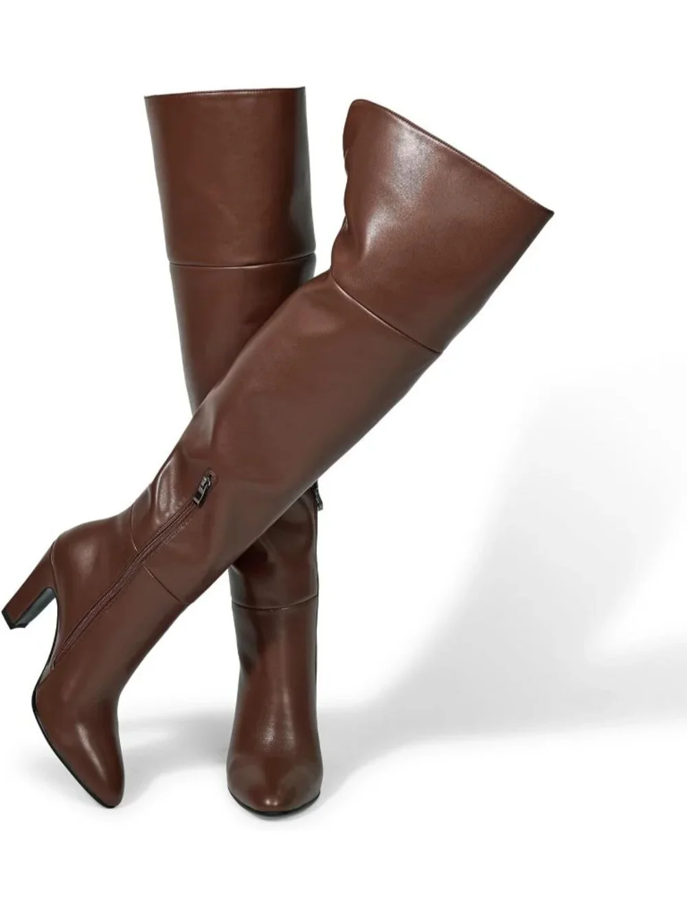 Women's Lighter Brown Pointed Toe Faux Leather Wide Calf Over The Knee Boots